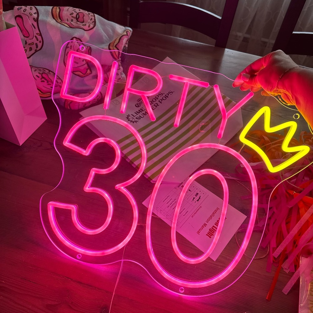Pink and Yellow 'Dirty 30' Party Sign